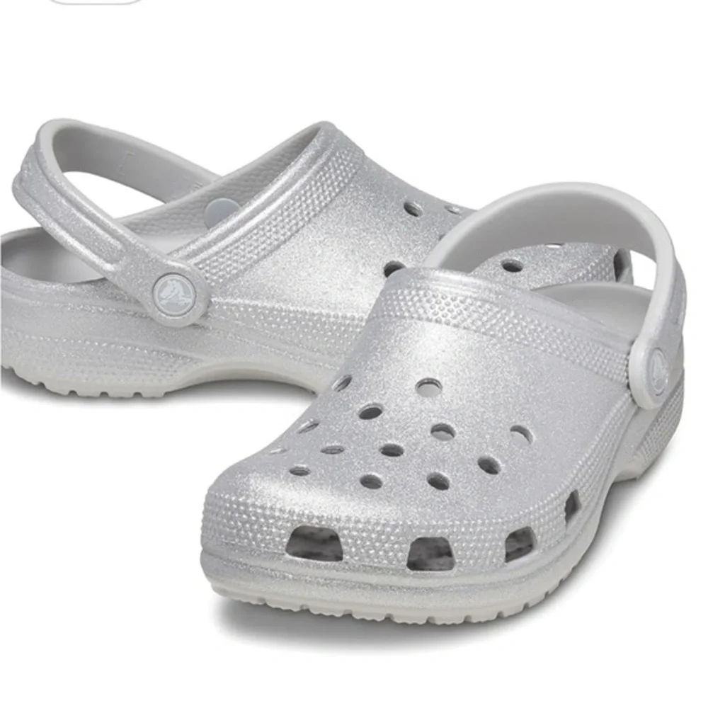 Crocs Glitter Silver Classic Clog Sandals Flip Flops